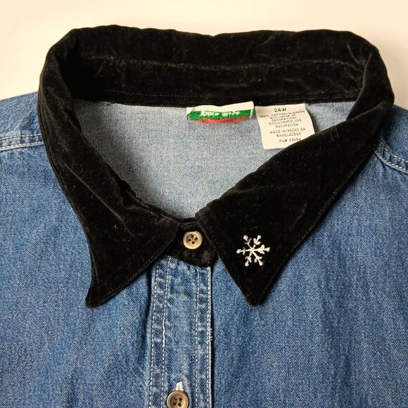 Nutcracker Plus Size Shirt 24W Blue Chambray Holiday Snowman Ski Snow Tree WS19 - Picture 10 of 12